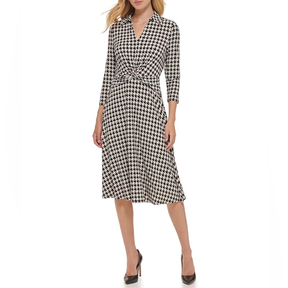 Tommy Hilfiger Houndstooth Ruched Dress NWOT